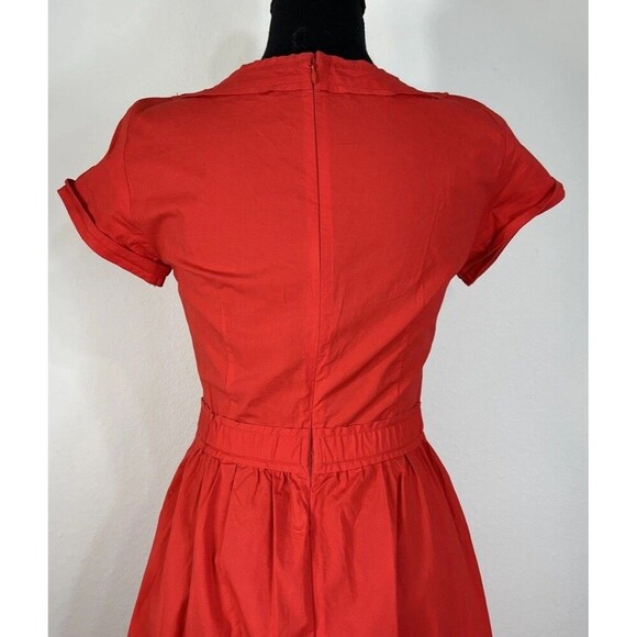 J. Crew Short Sleeve Cotton Poplin Red Orange Midi Dress Size 00 - Picture 13 of 14
